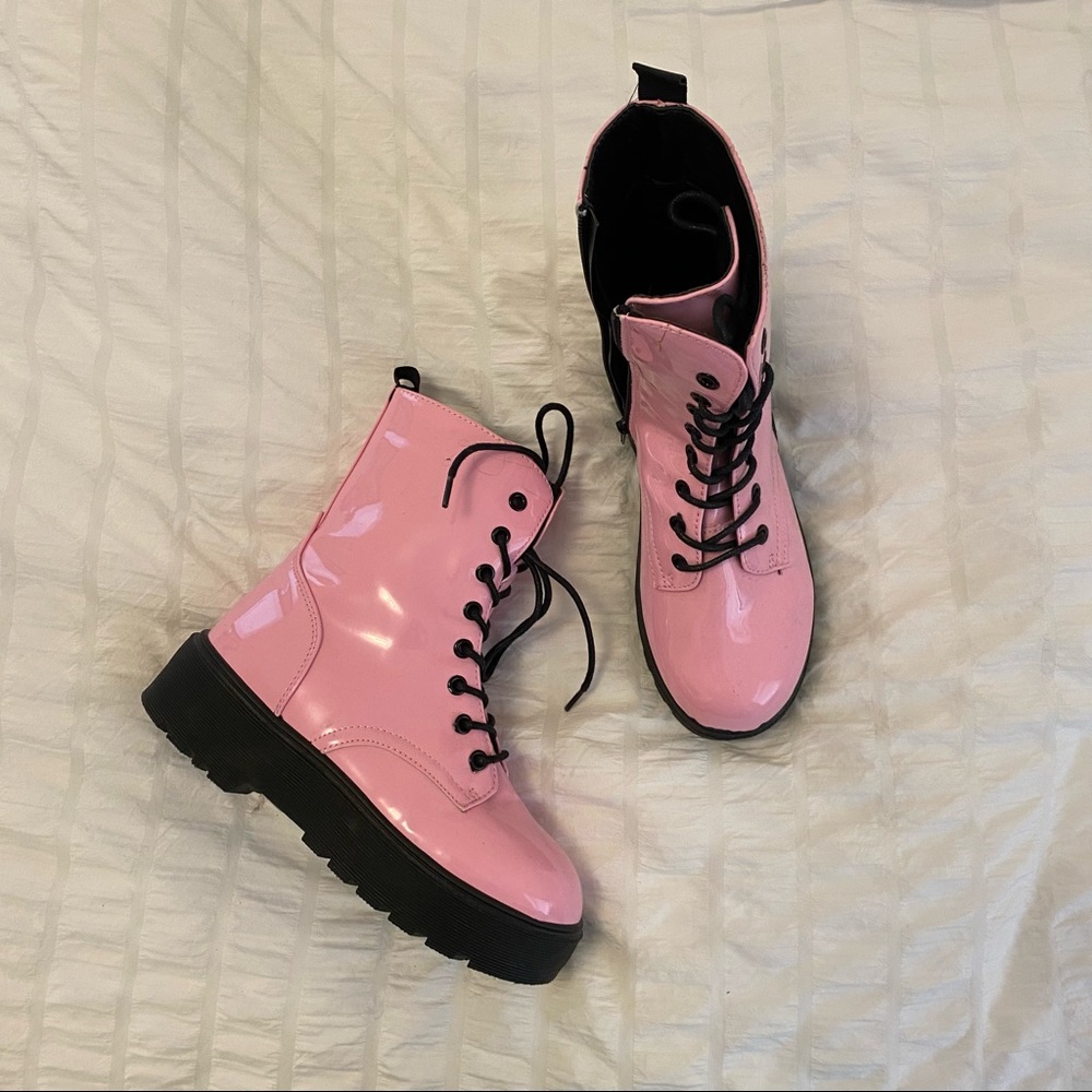 Light pink platform combat boots
